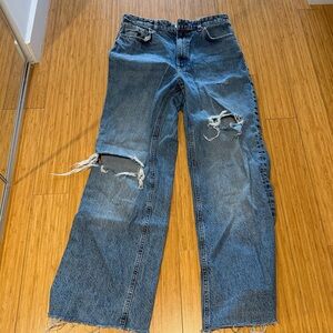 Zara High Rise Wide Leg Distressed Jeans